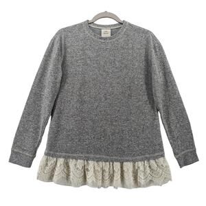 Knox Rose Peplum Sweater Womens XS Gray Ivory Lace Lined‎ Crew Neck Long Sleeves